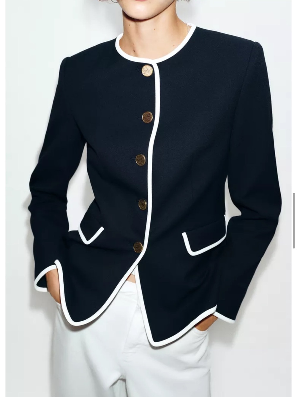 Zara Contrast Piping Suit Blazer